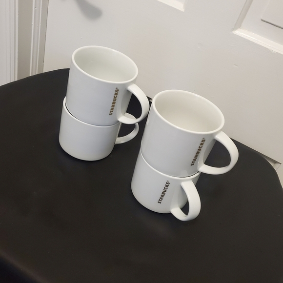 Starbucks Stackable White Mugs From 2012 With Red STRIPE - Picture 2 of 10